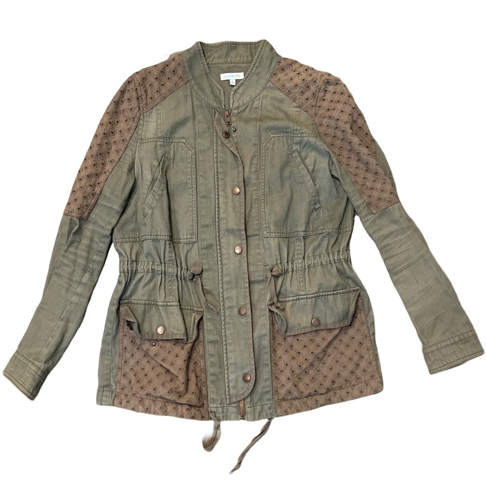 Francesca’s Jun & Ivy green and khaki/brown utility jacket SZ L